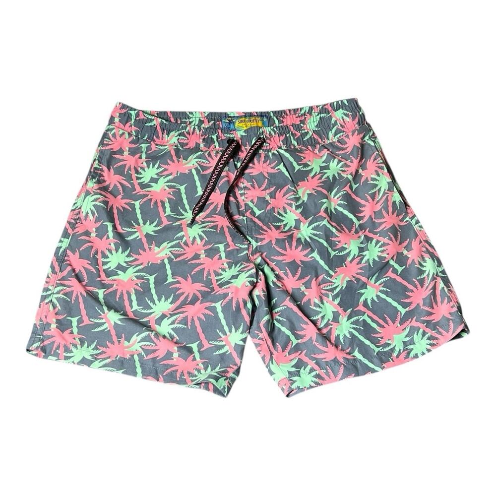 Surf Society Swim Trunks Mens Medium AOP Beach Palm Trees Surf Print‎ Mesh Lined